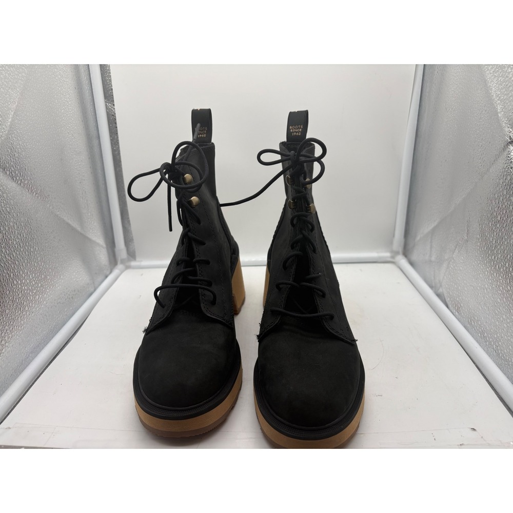 Sorel Hi Line Leather Lace Up Lug Heel Ankle Combat Boots Black Women Size 7